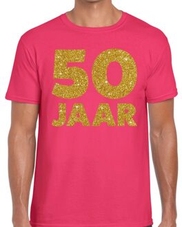 50 Jaar goud glitter verjaardag t-shirt roze heren M