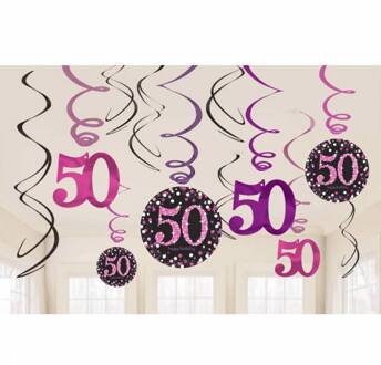 50 jaar hangdecoratie swirls mix pink Multikleur - Print