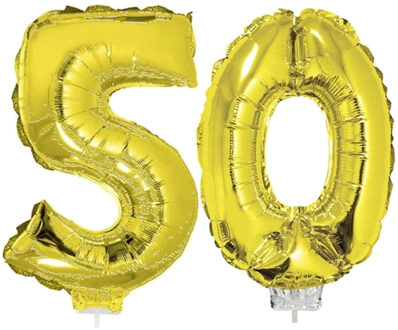 50 jaar leeftijd versiering cijfers - verjaardag - ballonnen op stokje - van 41 cm - goud