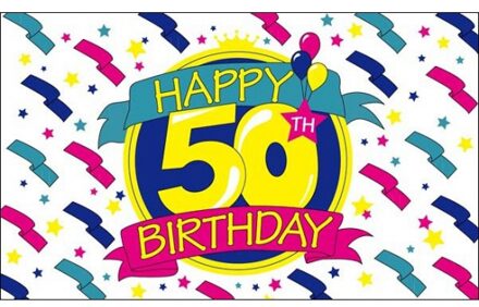50 jaar thema feestartikelen - vlag - 150 x 90 - muur/wand/deur - polyester - versiering Multi