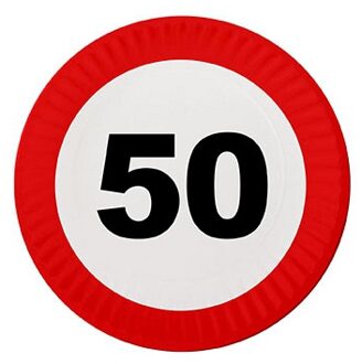50 jaar verjaardag feestbordjes - stopbord - 16x stuks - dia 23 cm - feestartikelen
