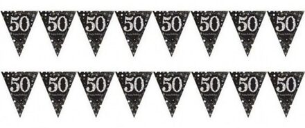 50 jaar vlaggenlijn verjaardag - 2x - zwart - 4 meter - leeftijd feestartikelen versiering - plastic
