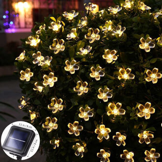 50 Led Solar Tuin Licht Led String Light Kerst Fairy Light Waterdicht Bloemenkrans Voor Straat Gazon Patio Decoratie Lamp warm wit