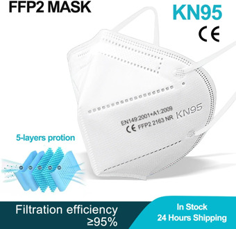 50 pcs KN95 Mascarillas certificadas FFP2 reutilizable White Mask 5 Layers Filter Protective Face Mask ffp2 For Mascarillas