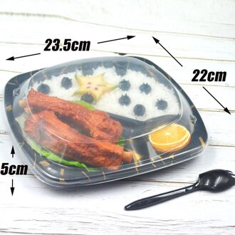 50 Pcs Microwavable Plastic Plaat Zwarte Afdrukken Container Met Transparante Deksel