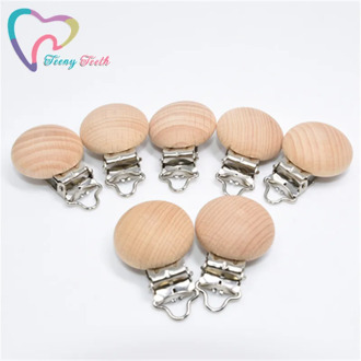 50 PCS Natural Beech Wood Pacifier Holder Round Dummy Clip DIY Infant Soother Chain Accessories BPA FREE Baby Pacifier Clips