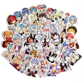 50 pcs/set Anime Waterproof Stickers RE:ZERO Sticker Rem Ram Emilia Stickers For Laptops Suitcase Fridge Guitar Phone Decoration