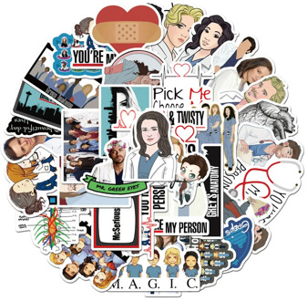 50 Pcs/Set TV Show Greys Anatomy Funny PVC Scrapbooking For Luggage Laptop Phone Decals DIY Album Stickers Doctors Gif