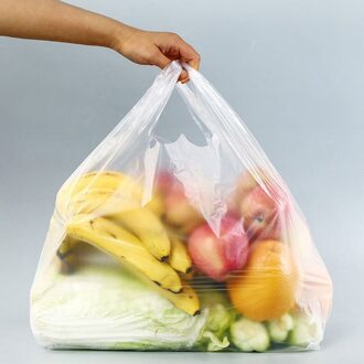 50 Pcs Transparant Plastic Zakken Met Handvat Boodschappentas Supermarkt Voedsel Verpakking 20x32cm-2.5C