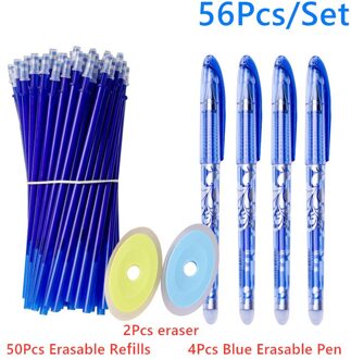 50 + 6 Stks/set Uitwisbare Gel Pen Set Vullingen Staaf 0.5Mm Wasbare Handvat Magische Uitwisbare Pen Voor Kantoor School schrijven Briefpapier blauw 56stk