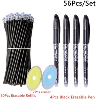 50 + 6 Stks/set Uitwisbare Gel Pen Set Vullingen Staaf 0.5Mm Wasbare Handvat Magische Uitwisbare Pen Voor Kantoor School schrijven Briefpapier zwart 56stk