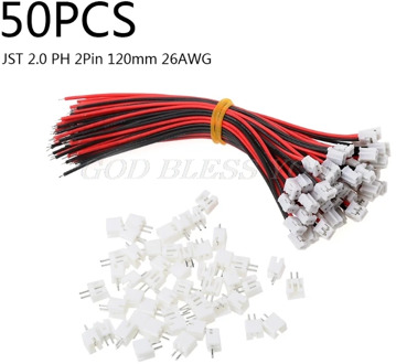 50 SETS Mini Micro JST 2.0 PH 2-Pin Connector Plug with Wires Cables 120MM 26AWG Drop Shipping
