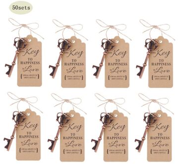50 Sets Vintage Skeleton Key Flesopener + Tag Card Bruiloft Gunsten Souvenirs Ridesmaid Wedding Details Voor Gasten