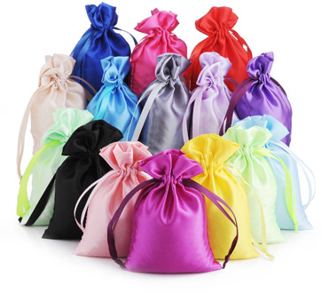 50 Silk Stain Drawstring Bag with Ribbon for Jewelry Hair Travel Watch Shoes Diamond Bead Ring Makeup Gift Packaging Pouch