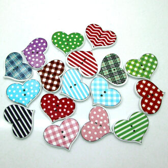 50 stks 20x19mm Gemengde Natuur Hart Streep Patroon Houten Knoppen Voor Kleding Ambachten Naaien Scrapbooking DIY Accessoires