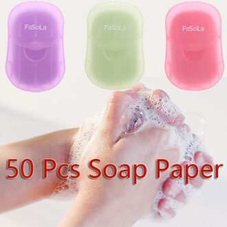 50 Stks/doos Reizen Wassen Hand Bad Zeep Papier Scented Slice Sheets Schuimende Zeep paars