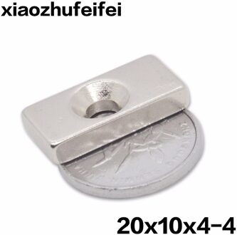 50 stks NdFeB Fix Magneet 20x10x4mm met M4 Schroef Verzonken Gat Blok N42 Neodymium Rare aarde Permanente Magneet 20*10*4-4