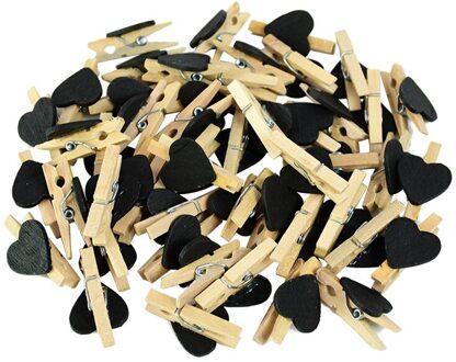 50 Stks/partij 3Cm Wood Pinnen Leuke Houten Liefde Harten Clips Diy Foto Banner Ambachten Voor Thuis Verjaardag Bruiloft Decoratie wasknijpers J01 zwart hart