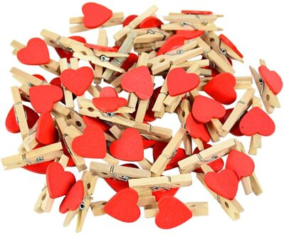 50 Stks/partij 3Cm Wood Pinnen Leuke Houten Liefde Harten Clips Diy Foto Banner Ambachten Voor Thuis Verjaardag Bruiloft Decoratie wasknijpers J03 rood hart