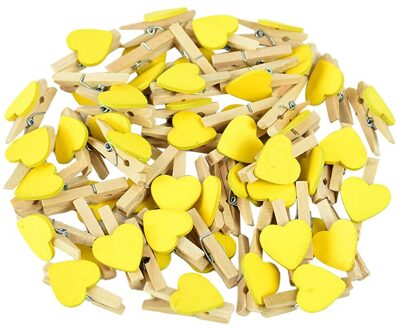50 Stks/partij 3Cm Wood Pinnen Leuke Houten Liefde Harten Clips Diy Foto Banner Ambachten Voor Thuis Verjaardag Bruiloft Decoratie wasknijpers J04 geel hart