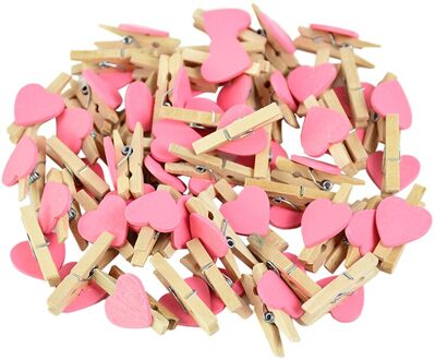 50 Stks/partij 3Cm Wood Pinnen Leuke Houten Liefde Harten Clips Diy Foto Banner Ambachten Voor Thuis Verjaardag Bruiloft Decoratie wasknijpers J05 roze hart