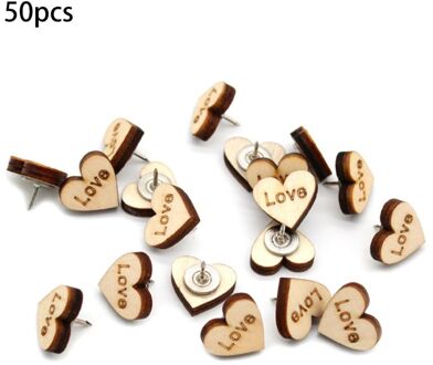 50 Stks/partij Nautral Hart Houten Push Pins Punaises Stalen Punt Bulletin Board