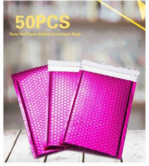 50 stks/partij Rose Rood Poly Bubble Mailer Enveloppen Padded Mailing Bag Self Afdichting Verpakking Zak Wrap Opslag 20X28 + 4cm