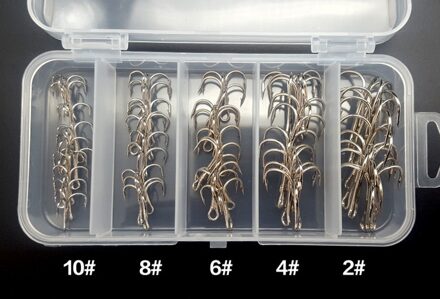 50 Stks/partij Treble Vishaak In Opbergdoos Geslepen Dreg Maat 2/4/6/8/10 Prikkeldraad vishaak Zilver/Zwarte Kleur X235