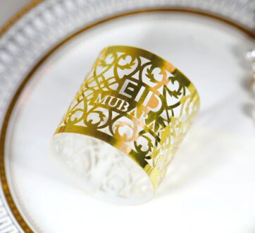 50 Stks/set Eid Mubarak Papier Servet Ring Ramadan Decoraties Voor Thuis Servet Houder Tafel Decor Eid Moslim Ramadan Kareem Decor helder goud