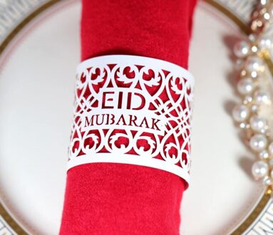 50 Stks/set Eid Mubarak Papier Servet Ring Ramadan Decoraties Voor Thuis Servet Houder Tafel Decor Eid Moslim Ramadan Kareem Decor wit