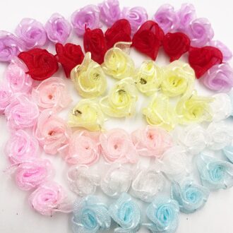 50 stuks 15mm Organza lint Bloemen voor bruiloft decoratie kleding DIY applique mix kleur