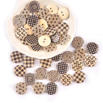 50 Stuks 18Mm Gemengde Retro Printing Houten Decoratieve Knoppen Voor Kleding Diy Scrapbooking Ambachten Naaien Accessoires 2 Gaten M2643