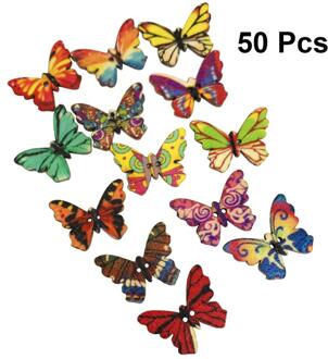 50 Stuks 25*18 Mm Houten Knopen Schilderen 2 Gaten Vlinder Willekeurige Gemengde Diy Hout Knop Voor Kleding Crafting naaien