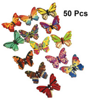 50 stuks 25*18mm Houten Knopen Schilderen 2 Gaten Vlinder Willekeurige Gemengde DIY Hout Knop voor Kleding Crafting naaien