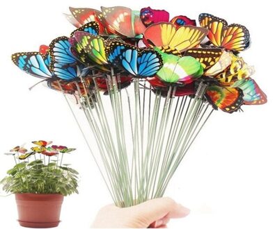 50 Stuks 25Cm Kleurrijke Vlinders Stakes Patio Vlinder Ornamenten Op Stokken Plant Ornament Outdoor Decor Bloempotten Decoratie
