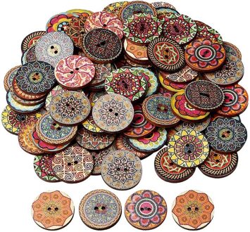 50 Stuks 25Mm Gemengde Kleur Hout Knoppen, Eubags Natuurlijke Ronde Vormen Retro Knoppen, vintage Knoppen Met 2 Gaten Voor Diy Naaien