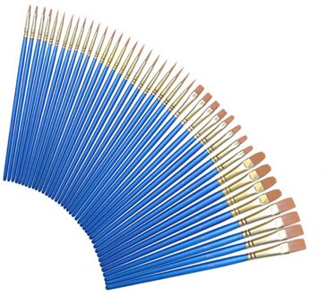 50 Stuks Blauw Detail Kwast Set Verschillende Vorm Nylon Kwast Voor Aquarel Borstel Schilderen Kunst Ambachten