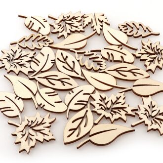 50 Stuks Diy Houten Mix Leaf Hout Chips Zonder Gat Hollow Versieringen Ambachten Scrapbooking Benodigdheden Hand-Made Graffiti Chips