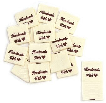 50 Stuks Doek Etiketten Tags Handgemaakt Met Liefde Labels Voor Kleding Hand Made Vouw Naaien Tags Diy Hoed/Tassen kledingstuk Accessoires geel