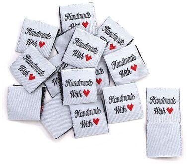 50 Stuks Doek Etiketten Tags Handgemaakt Met Liefde Labels Voor Kleding Hand Made Vouw Naaien Tags Diy Hoed/Tassen kledingstuk Accessoires wit