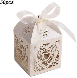 50 Stuks Dozen Snoep Hart Hollow Wedding Party Favor 5X5X8Cm Elegante Gorgeousgift Papier Doos Beige