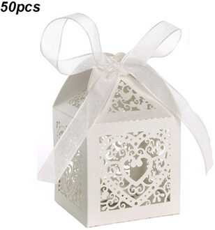 50 Stuks Dozen Snoep Hart Hollow Wedding Party Favor 5X5X8Cm Elegante Gorgeousgift Papier Doos wit