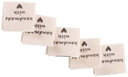 50 Stuks Handgemaakte Met Liefde Kleding Labels Reliëf Tags Kleding Kraag Label Diy Vlag Etiketten Voor Kledingstuk Naaien Accessoires nikkel-Free wit