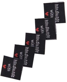 50 Stuks Handgemaakte Met Liefde Kleding Labels Reliëf Tags Kleding Kraag Label Diy Vlag Etiketten Voor Kledingstuk Naaien Accessoires zwart