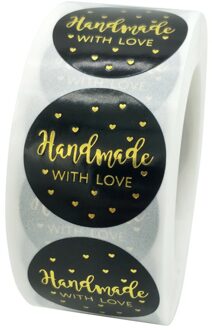 50 Stuks Handgemaakte Met Liefde Stickers Bakken Label Bruiloft Sticker Party Label Decoratie Envelop Seal Briefpapier Zwarte Sticker QY665-50stk