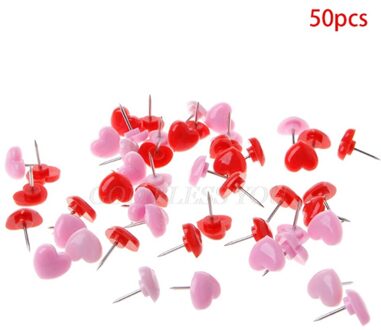 50 Stuks Hart Vorm Plastic Gekleurde Push Pins Punaises Kantoor School rood en roze