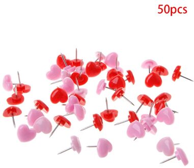 50 Stuks Hart Vorm Plastic Gekleurde Push Pins Punaises Kantoor School rood en roze