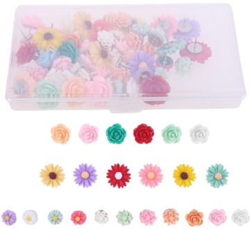 50 Stuks Kleurrijke Bloemen Punaises Floret Pushpins Muur Kantoor Decoratieve Voor Whiteboard Foto Kaarten