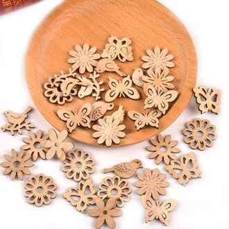 50 Stuks Natuurlijke Houten Vogel Bloem Dieren Vorm Voor Home Decoratie Accessoires Hout Diy Craft Scrapbooking Embellishments M2504