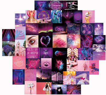 50 Stuks Roze Esthetische Foto Voor Muur Collage Print Kits Warme Kleur Room Decor Voor Meisjes Wall Art Prints Voor kamer Dorm Poster Blauw